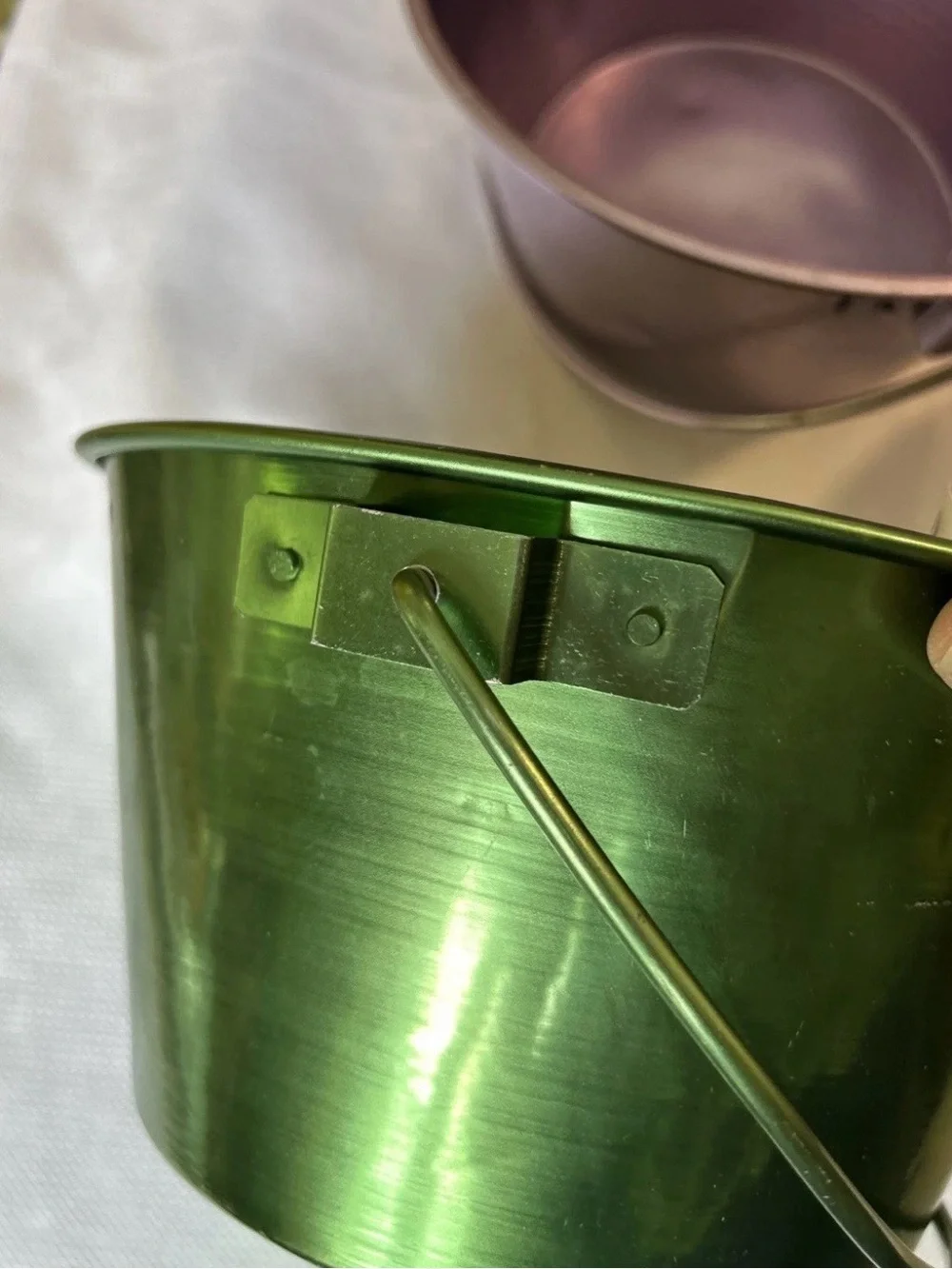 MCM atomic era anodized aluminum buckets with handles set of 3